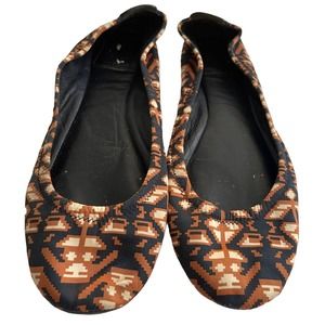 Tory Burch Eddie Navy Blue Tan Cream Aztec Print Ballet Flats in EUC. Size 8.5